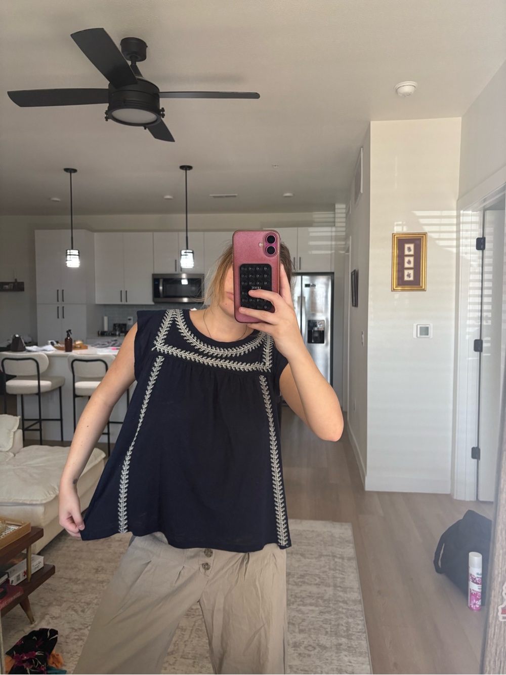 GAP Navy Sleeveless Embroidered Tank Top